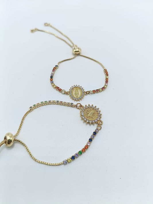 Pulsera rodinada con circones religiosa