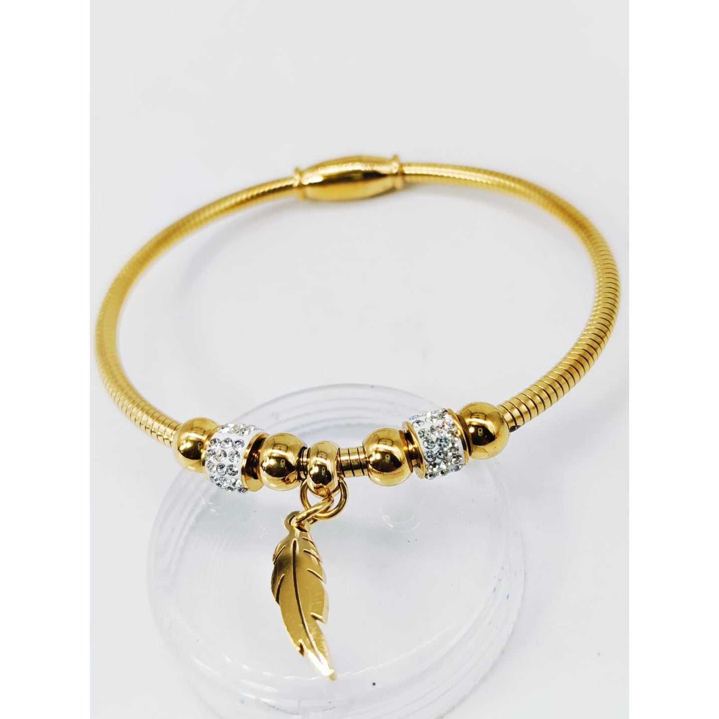 Brazalete acero dorado hoja