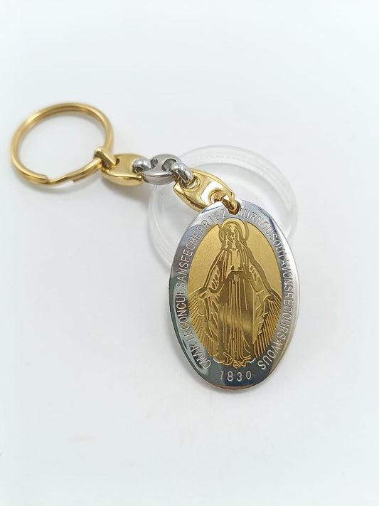 llavero virgen maria dorado con plateado